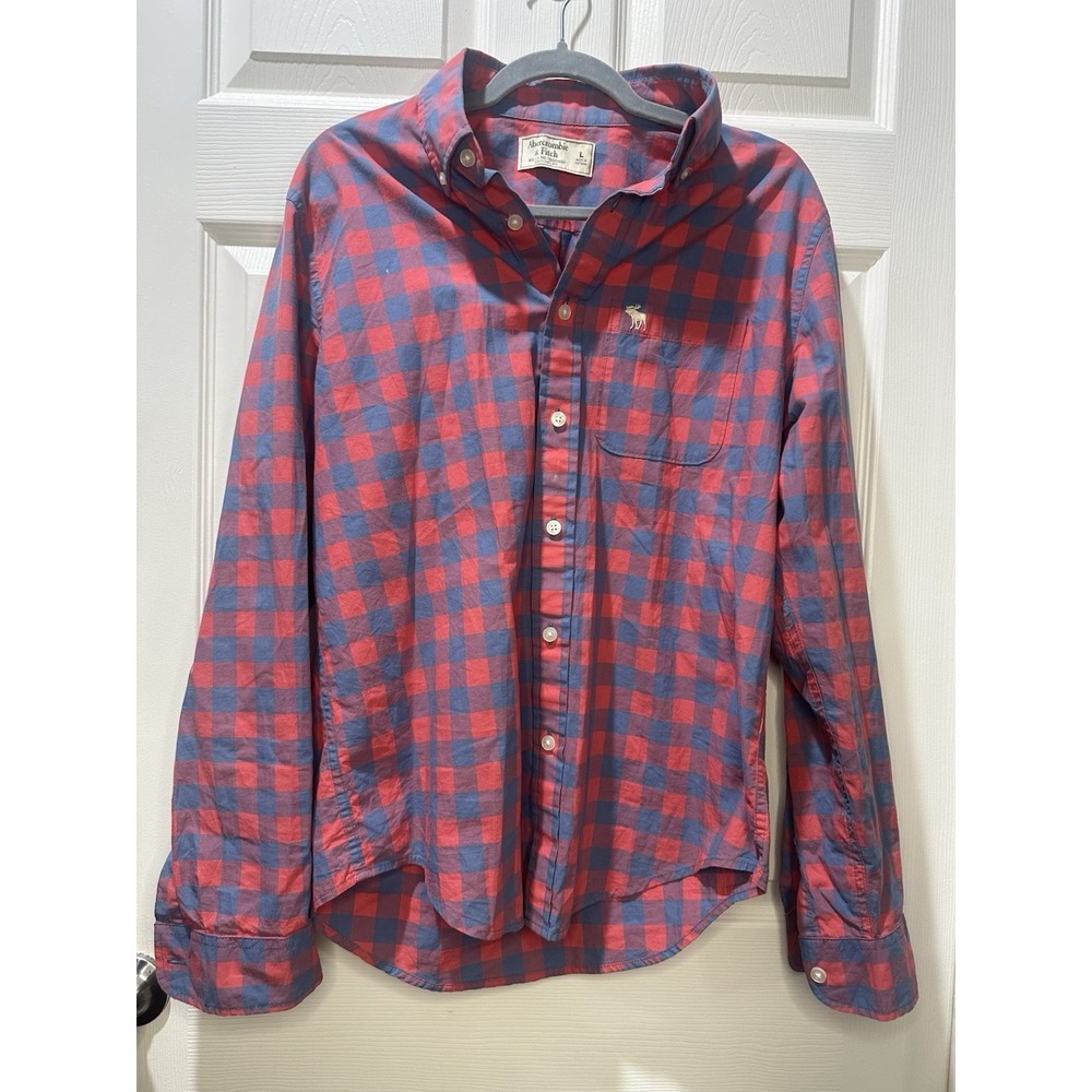 Abercrombie‎ & Fitch Shirt Men's Large Plaid Button Down Long Sleeve Pink Blue